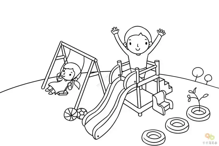 小男孩在游乐园玩耍简笔画_儿童画简笔画