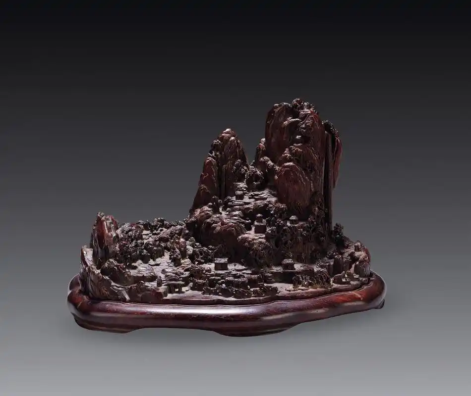 1355 清 沉香木雕山水人物摆件