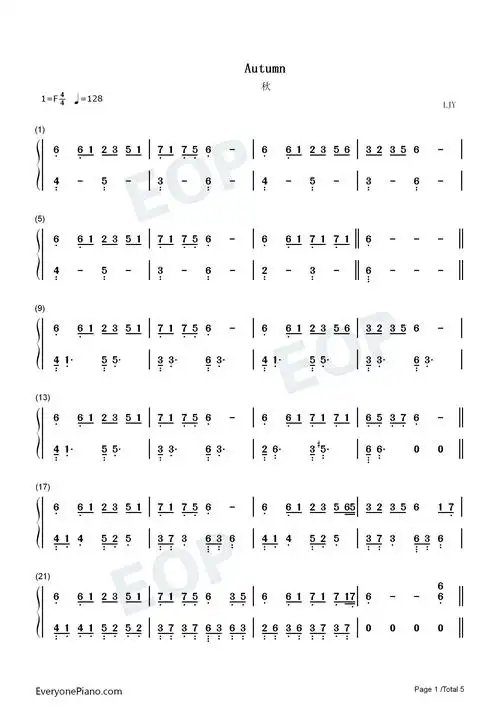 autumn-秋双手简谱预览1