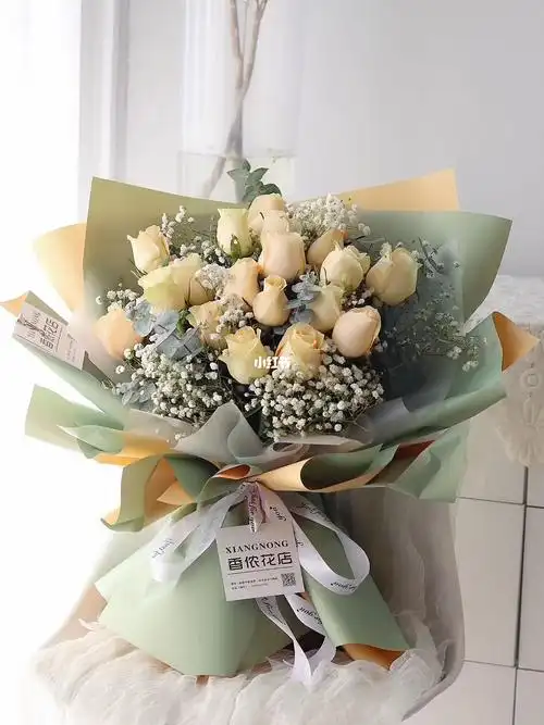 19朵香槟玫瑰花束包装