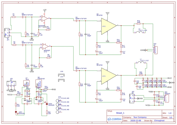 在编辑器中打开sheet_1原理图设计图兼容lm1875,sk387518752功放,电路