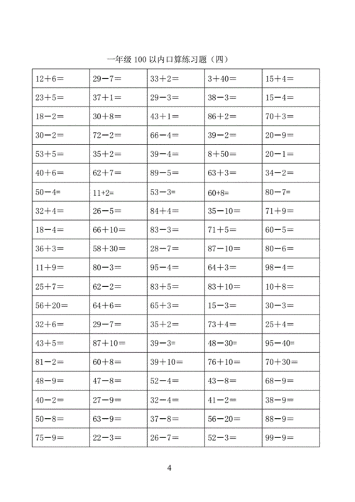 (强烈推荐)一年级数学下册100以内加减法口算练习题400题.doc