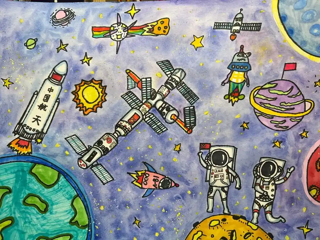 科幻画 #宇航员绘画 #空间站 #科技画 #小学生科幻画大 - 抖音