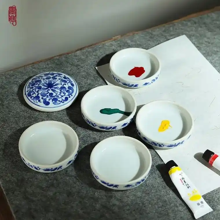 景德镇五层陶瓷调色盘带盖美术生专用水粉水彩国画调色碟颜料盘