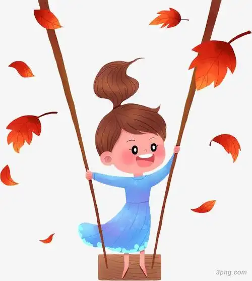 秋叶荡秋千的小女孩