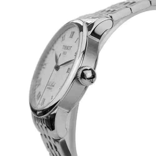 天梭tissot钟表力洛克系列全自动时尚机械表男表正装商务休闲钢带白盘