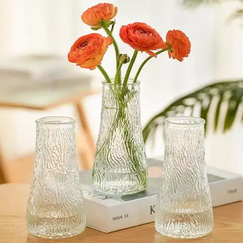 浮雕玻璃花瓶米魁ins风北欧网红透明水养富贵竹鲜花客厅插花摆件_描金