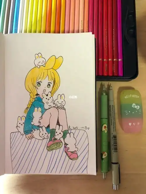 画画  #彩铅画动漫  #动漫女孩手绘  #尼奥尼彩铅