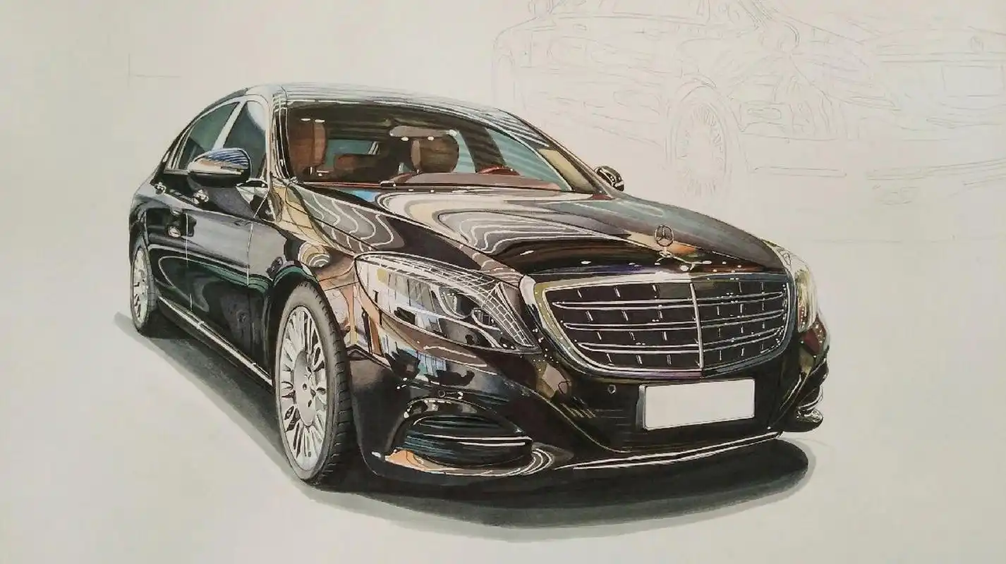 马克笔汽车手绘 梅赛德斯-迈巴赫s400