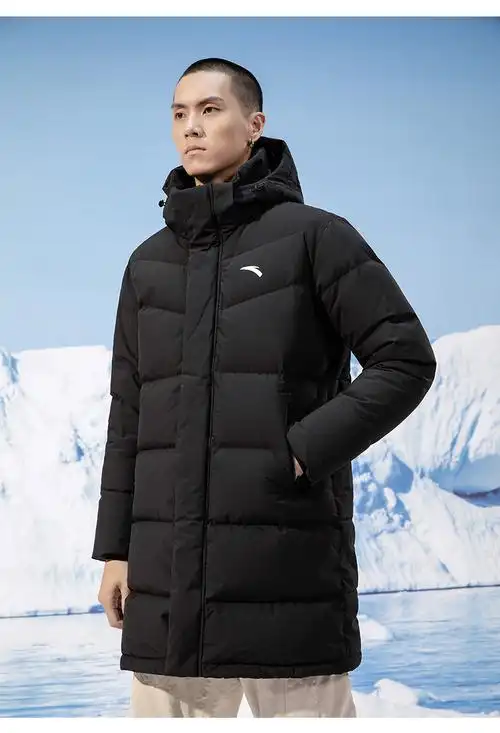安踏羽绒服男长款2022春季新款加厚保暖防风运动外套 基础黑 180/xl