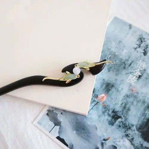 如鱼得水木复古风锦鲤发簪高级木簪盘发簪子旗袍发饰简约簪发发簪