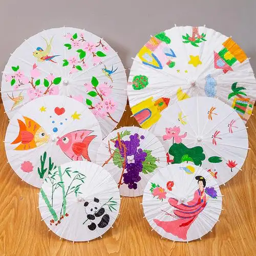 空白油纸伞diy材料 儿童手工制作幼儿园中国风绘画雨伞小手绘玩具