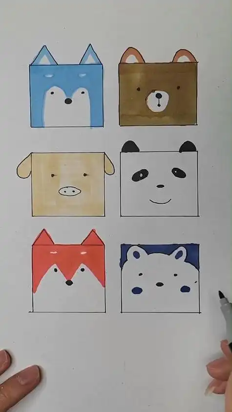 以正方形为型的动物简笔画