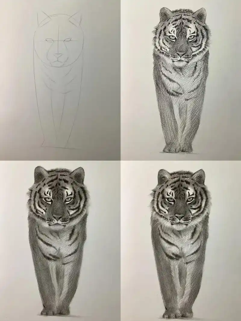 老虎全身教程.#素描 #一起学画画 #老虎 #画老虎 #素描 - 抖音