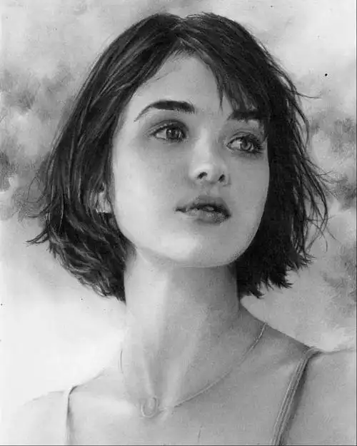 黑白光影强烈的少女素描肖像,太喜欢这种感觉了