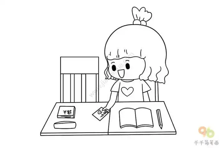 小朋友整理书桌的简笔画
