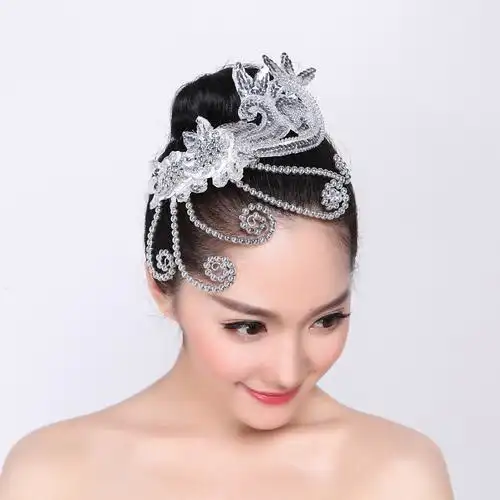 新款开场舞蹈头饰广场舞秧歌表演演出头花古典民族舞台头饰现代女