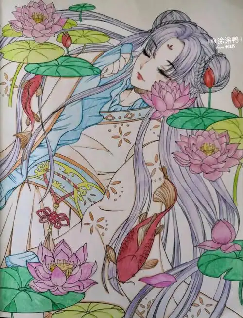 彩铅涂色思美人醉花颜1