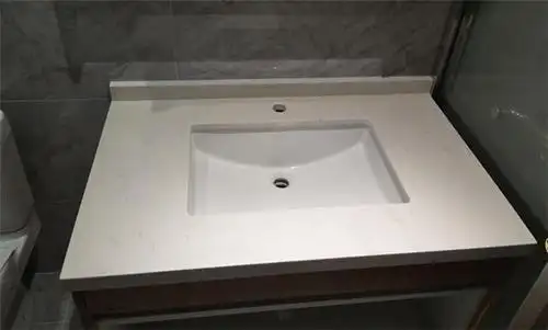 深圳白色花纹人造石英石洗手台 人造石洗脸台盆供应