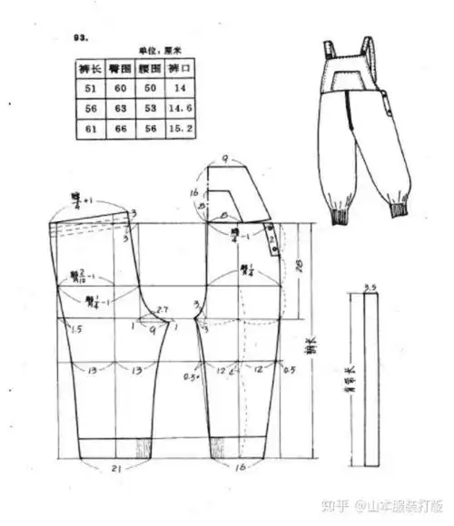 童装纸样打版连体背带裤服装裁剪制图