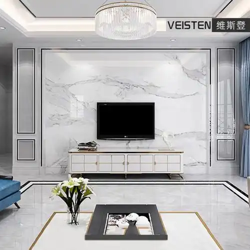 爵士白微晶石瓷砖背景墙现代简约艺术电视墙北欧客厅大气护墙板