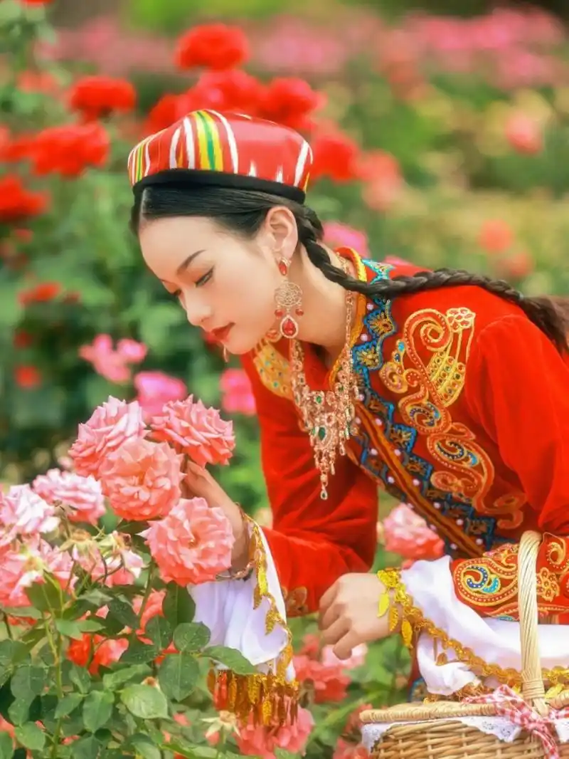 96乌孜别克族服饰: 乌孜别克族无论长幼,女性都留发辫,小女孩扎四十