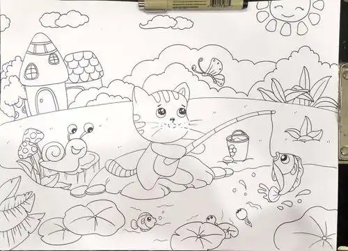 小猫钓鱼简笔画 小猫钓鱼简笔画图片