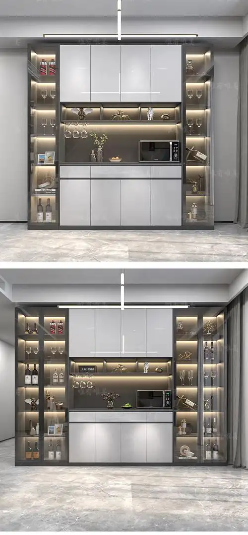 酒柜玻璃门 洒柜客厅酒柜 客厅餐边柜一体靠墙现代简约落地玻璃酒柜