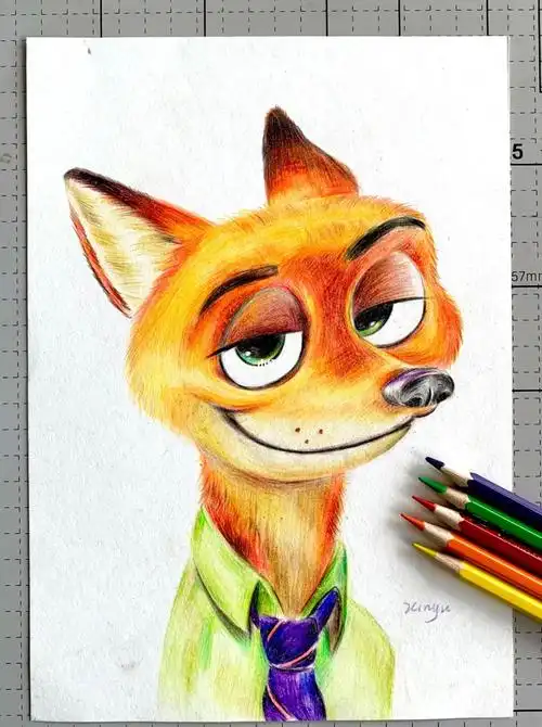 画画打卡  #彩铅手绘  #朱迪尼克  #尼克  #狐尼克  #疯狂动物城