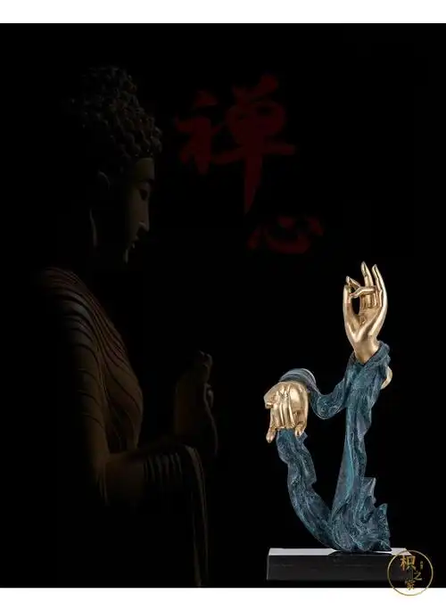 枳之家新中式禅意佛手禅心玄关客厅书房纯铜摆件酒店大堂雕塑店铺开张