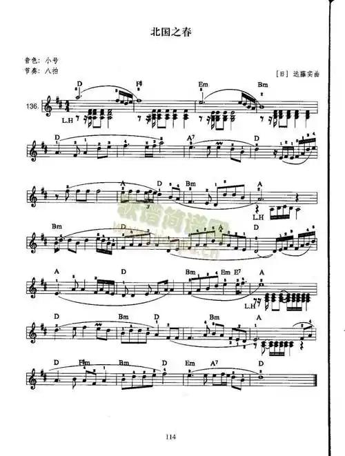 北国之春(中级班电子琴乐谱)