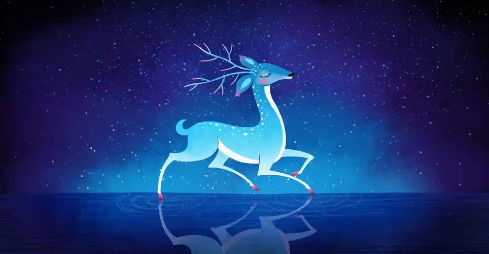 动物插画系列作品共3000幅-星空中奔跑的鹿