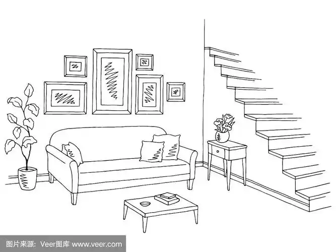 客厅图形黑白室内草图插图矢量