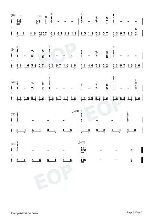 alone-火影忍者 ost双手简谱预览2