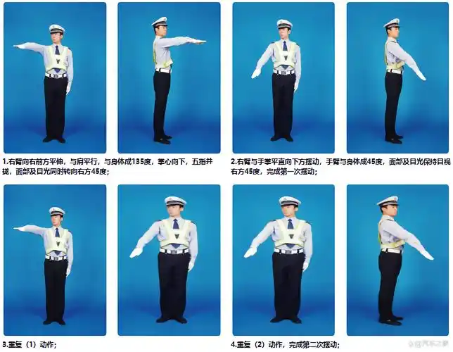 交警指挥手势大揭秘 11566 直行手势:这个手势命令车辆可以直行