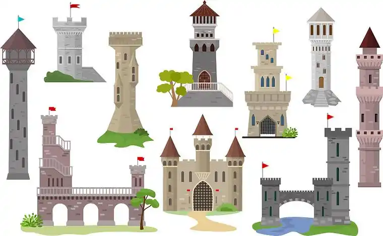 城堡和城堡平面设计图标