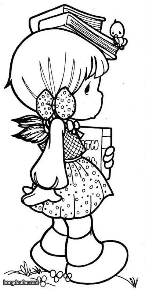 笔画大全长发女孩简笔画步骤时髦小女孩填色图65p人物简笔画涂色图片