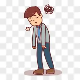 手绘卡通抑郁男士垂头丧气叹气素材