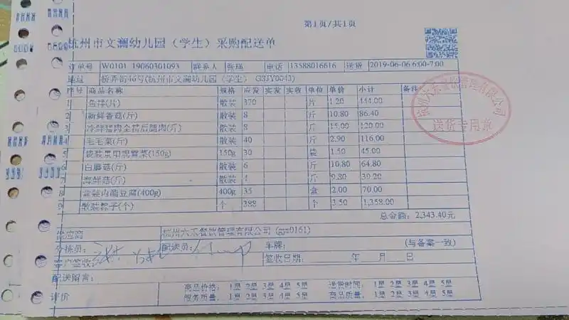 201963621大河幼儿送货单