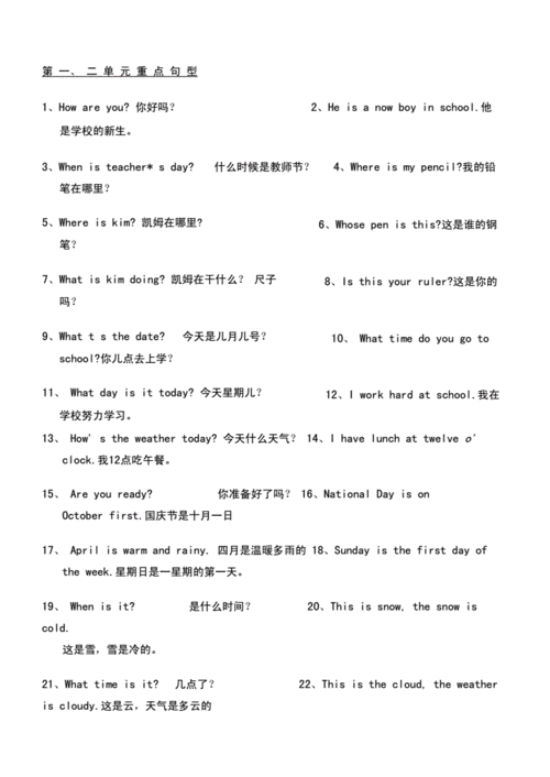 冀教版四年级下册英语重点句型精编word版.docx 4页