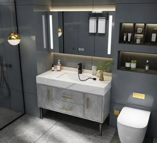 大理石浴室柜组合智能实木现代简约洗手洗脸池卫生间洗漱台盆落地