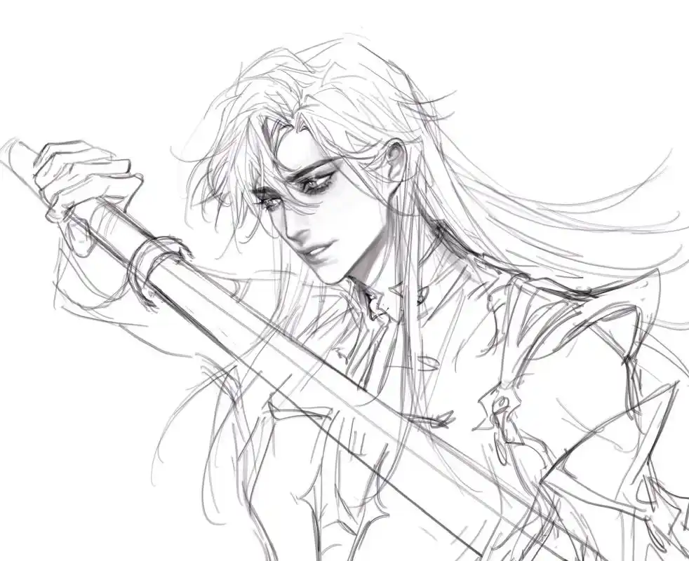 画画 #稿件展示 #黑白线稿 #古风 #绘画  动作有参考 - 抖音