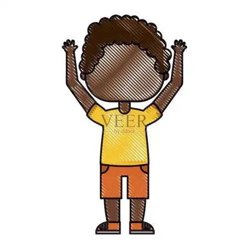 可爱的举起双手的小男孩插画图片素材