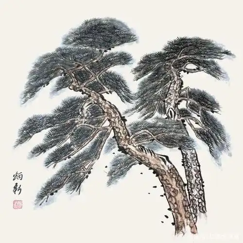 学习完这种画法之后,张炳新笔下的松树老辣苍劲,别具风骨!