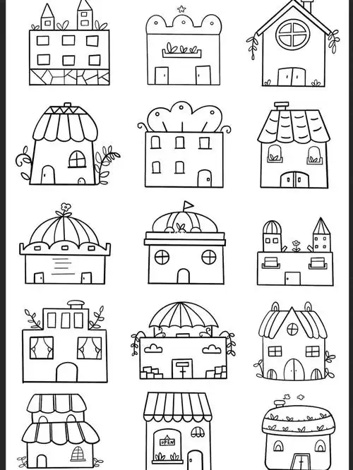 黑白装饰画可可爱爱的小房子