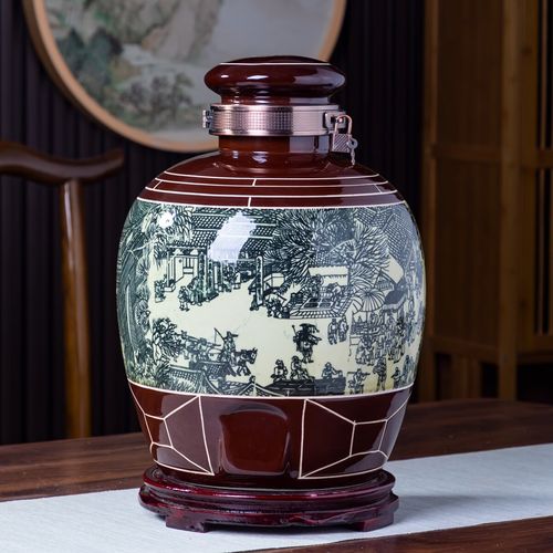 圆庐景德镇酒坛子家用密封酒缸带10斤30斤50斤存酒罐泡酒瓶 清明上河