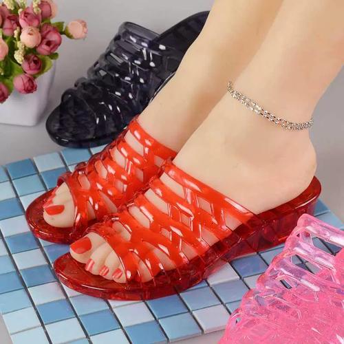 妈妈高跟坡防滑居家拖鞋水晶塑胶老式塑料外出凉鞋女夏耐磨室内