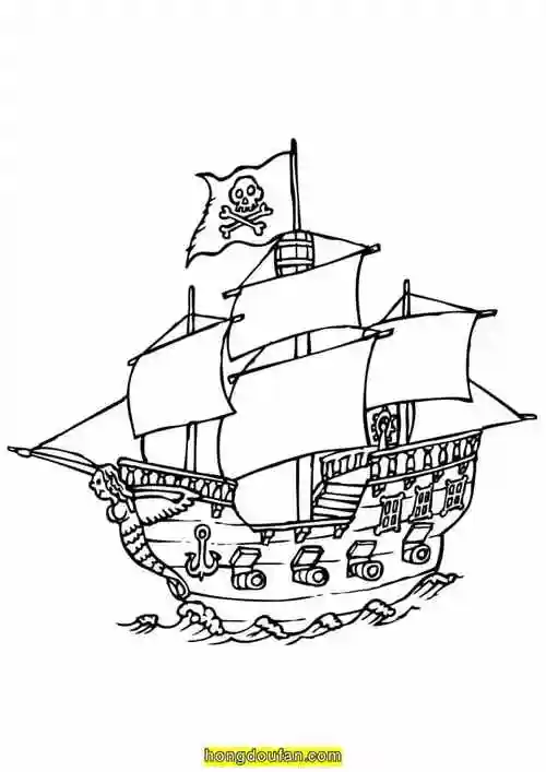 5张海盗头子海盗船鹦鹉猴子热带丛林涂色简笔画