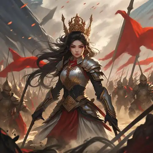 眼神坚定,面容英俊,这位女性战士形象令人印象深刻