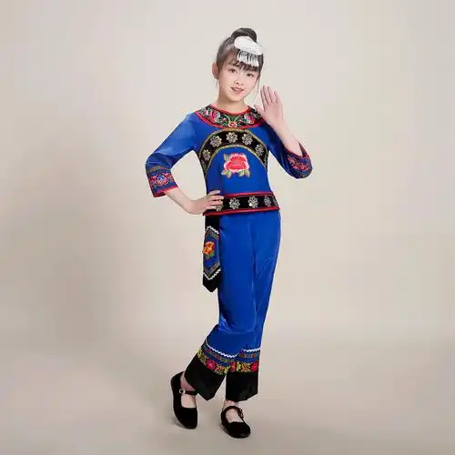 新款儿童怒族演出服56个少数民族特色传统表演服装儿童演出服